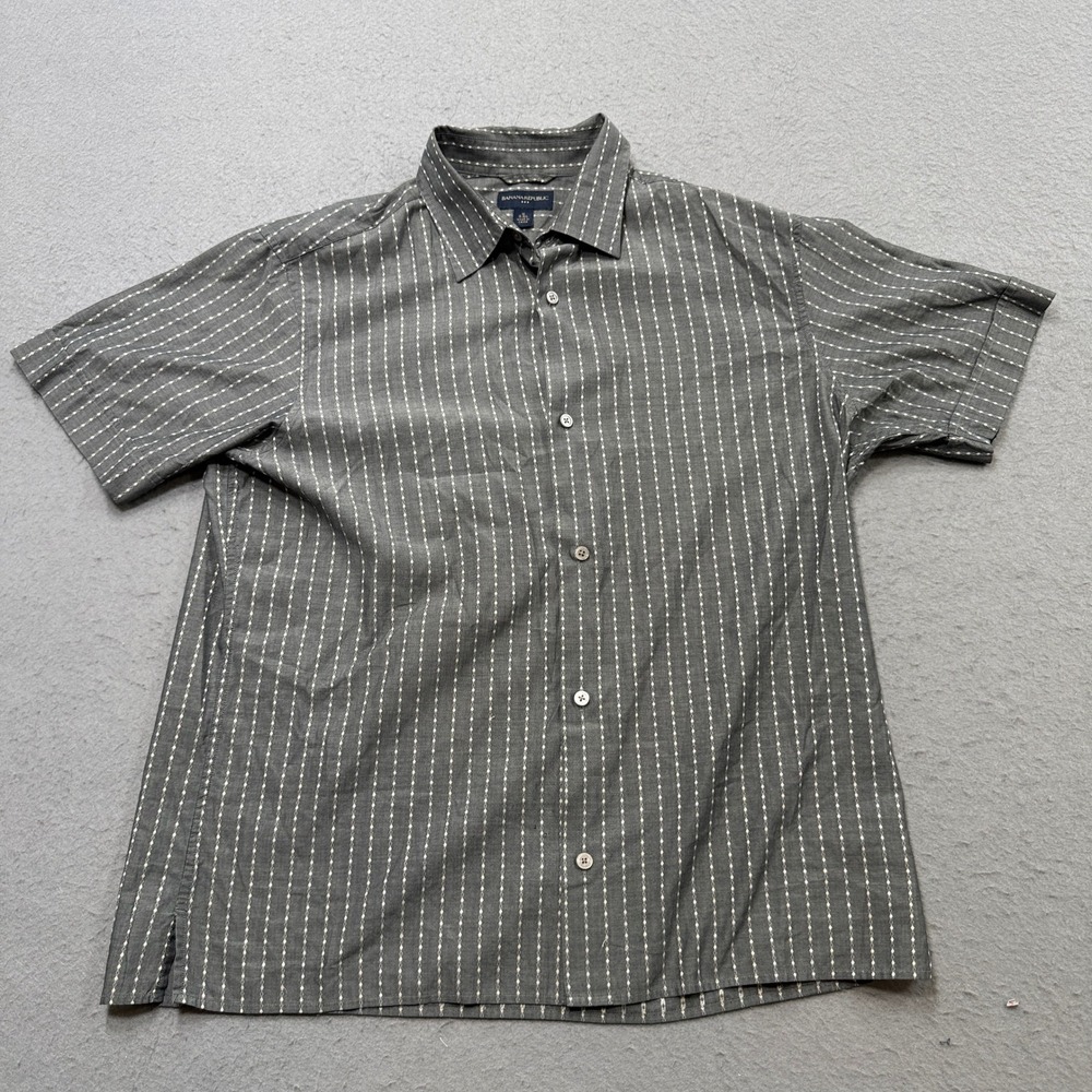 Banana Republic Shirt Men's Medium Gray Dotted Stripe Short Sleeve Button Down